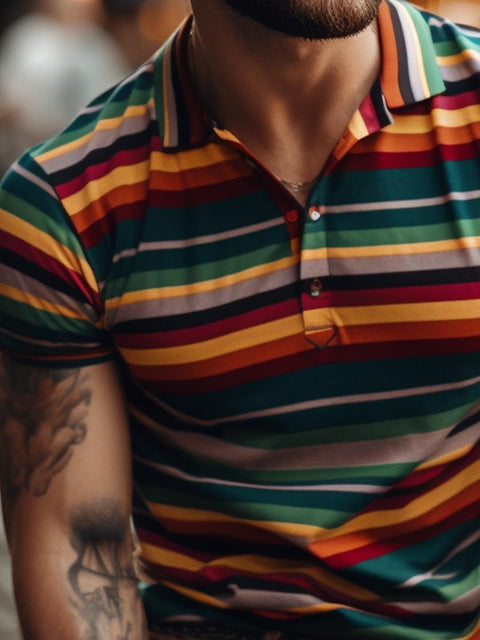 Men's Rainbow Stripe Art Print Polo Shirt