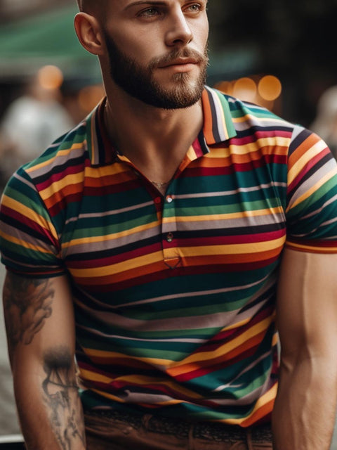 Men's Rainbow Stripe Art Print Polo Shirt