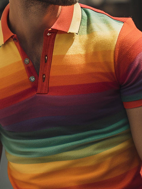 Men's Rainbow Stripe Art Print Polo Shirt