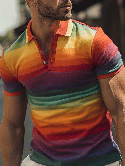 Men's Rainbow Stripe Art Print Polo Shirt
