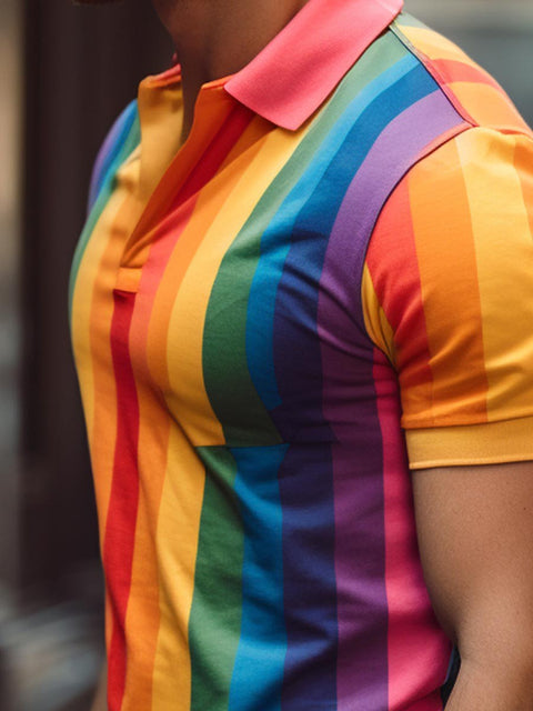 Men's Rainbow Stripe Art Print Polo Shirt