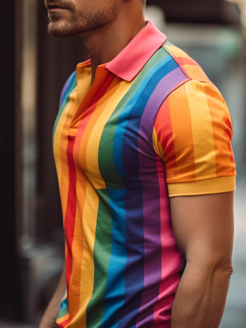 Men's Rainbow Stripe Art Print Polo Shirt