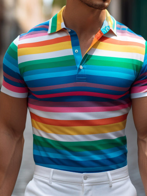 Men's Rainbow Stripes Art Print Polo Shirt