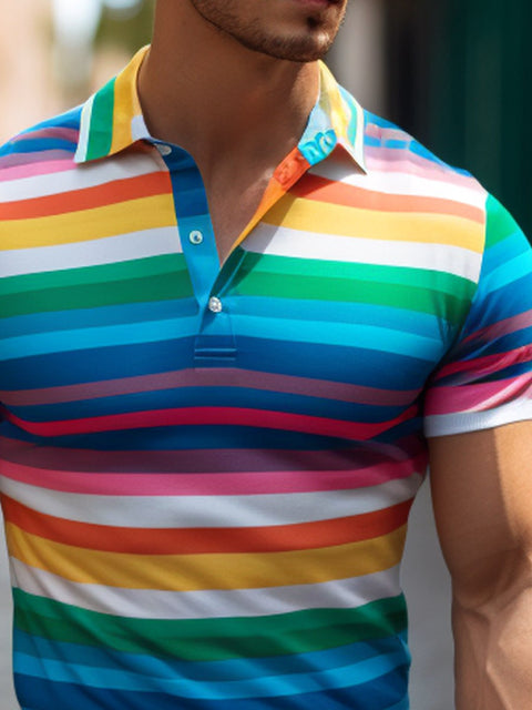 Men's Rainbow Stripes Art Print Polo Shirt