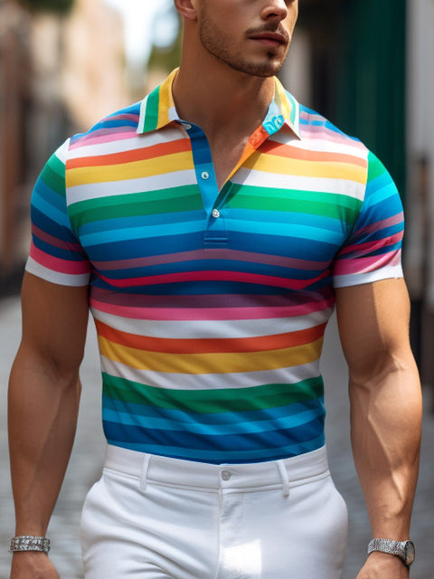 Men's Rainbow Stripes Art Print Polo Shirt