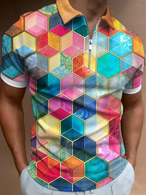 Men's Geometric Casual Printed Polo Shirt