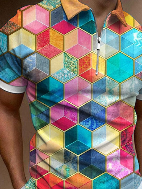 Men's Geometric Casual Printed Polo Shirt