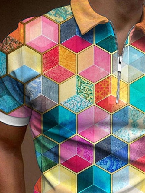 Men's Geometric Casual Printed Polo Shirt