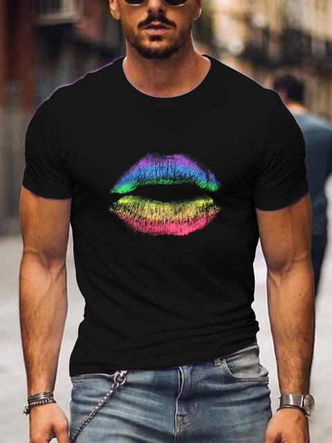 Men's The Rainbow Casual Lips Kiss T-Shirt