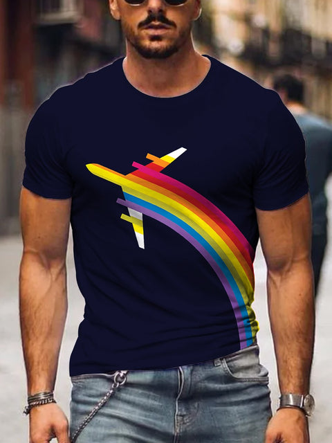 Men's Airplane Rainbow Gay Print T-Shirt