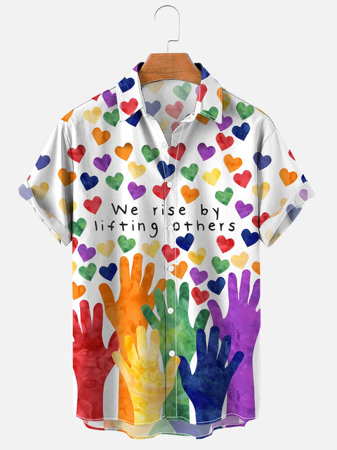 Men's We Rise By Lifting Others Heart Rainbow Shirt
