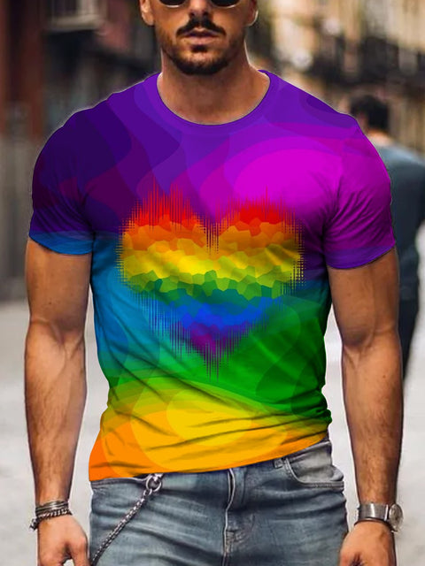 Men's Rainbow Love Beat Gay Art Casual Print T-Shirt