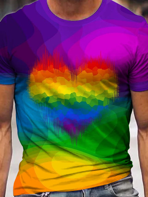 Men's Rainbow Love Beat Gay Art Casual Print T-Shirt