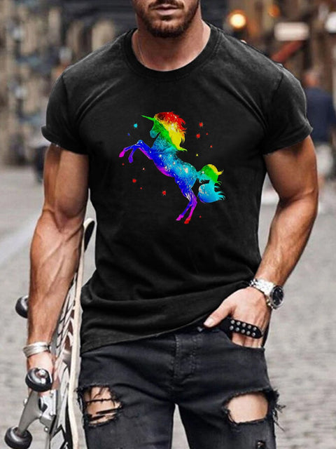 Men's Unicorn Starlight Rainbow Gay Print Casual T-Shirt