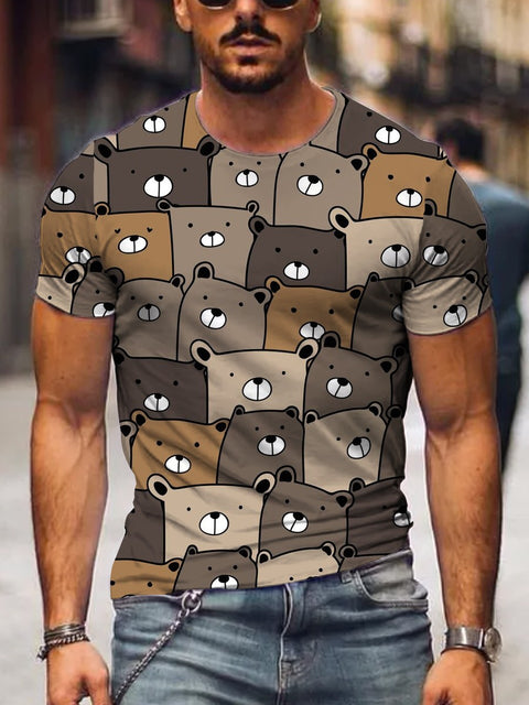 Men's Bears Pattern Cute Bear Gay Print Casual T-Shirt