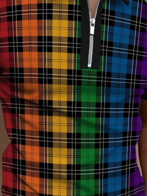 Men's Plaid Stripes Lines Rainbow Polo Shirt