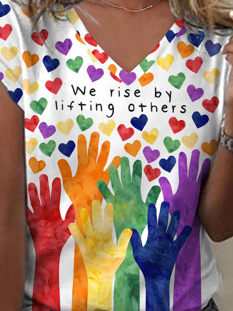 Women's We Rise By Lifting Others Heart Casual T-shirt
