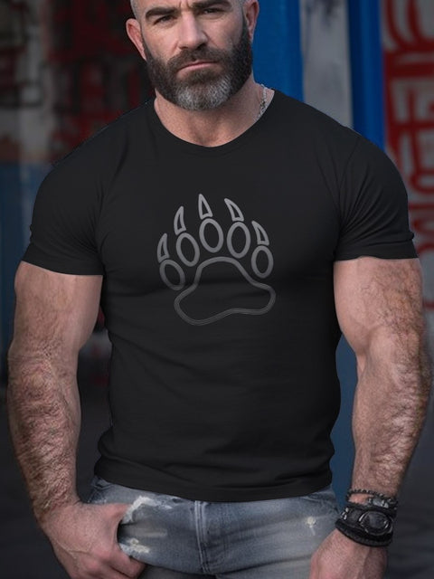Men's LGBT Daddy Bear LGBTQ 'Iron' Outline Paw Casual Print T-Shirt