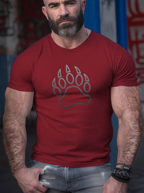 Men's LGBT Daddy Bear LGBTQ 'Iron' Outline Paw Casual Print T-Shirt