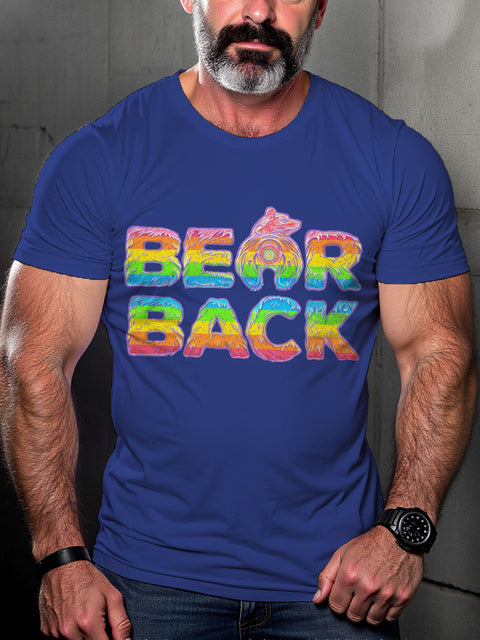 Men's Bearback Rainbow LGBT Gay Pride Art Casual Print T-shirt