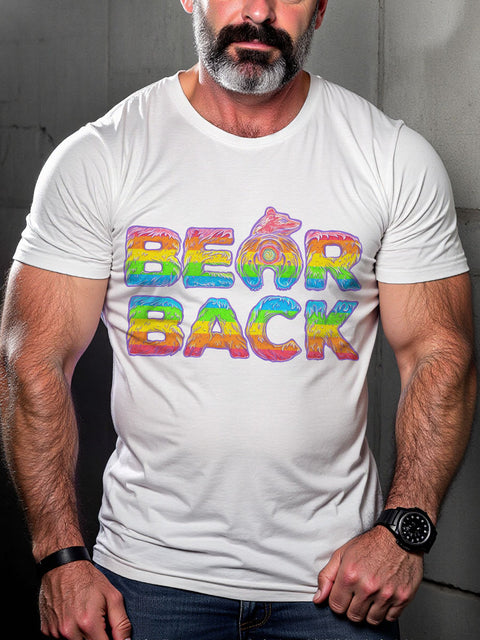 Men's Bearback Rainbow LGBT Gay Pride Art Casual Print T-shirt