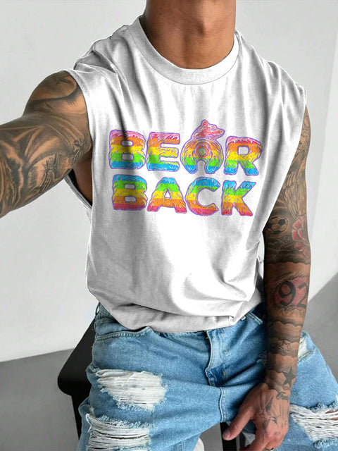 Men's Bearback Rainbow LGBT Gay Pride Print Wide Shoulder Vest