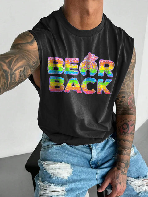 Men's Bearback Rainbow LGBT Gay Pride Print Wide Shoulder Vest