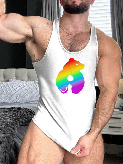 Bearback Rainbow LGBT Gay Pride Print 100% Cotton Casual Tank Top