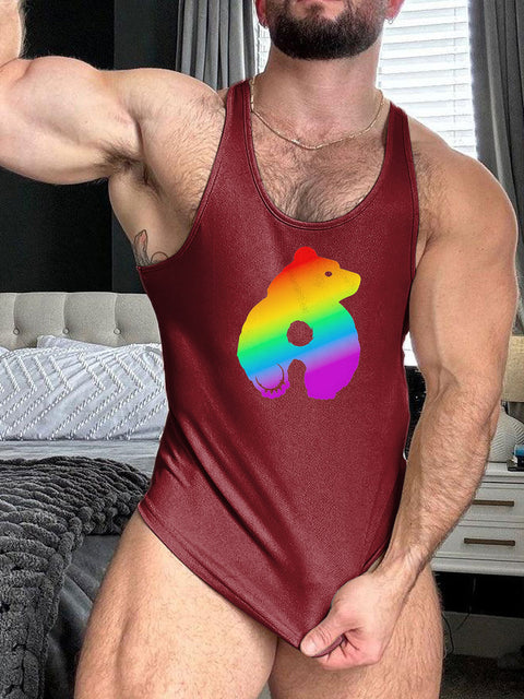 Bearback Rainbow LGBT Gay Pride Print 100% Cotton Casual Tank Top