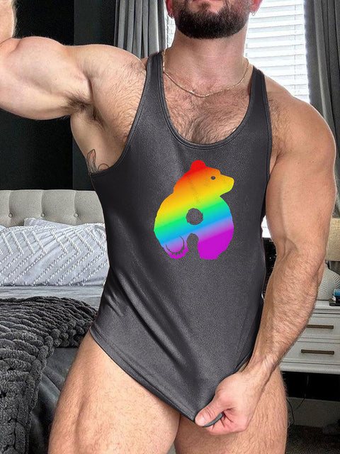 Bearback Rainbow LGBT Gay Pride Print 100% Cotton Casual Tank Top