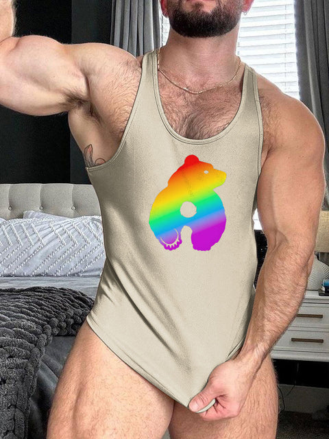 Bearback Rainbow LGBT Gay Pride Print 100% Cotton Casual Tank Top