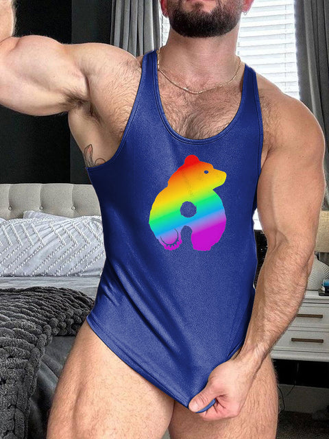 Bearback Rainbow LGBT Gay Pride Print 100% Cotton Casual Tank Top