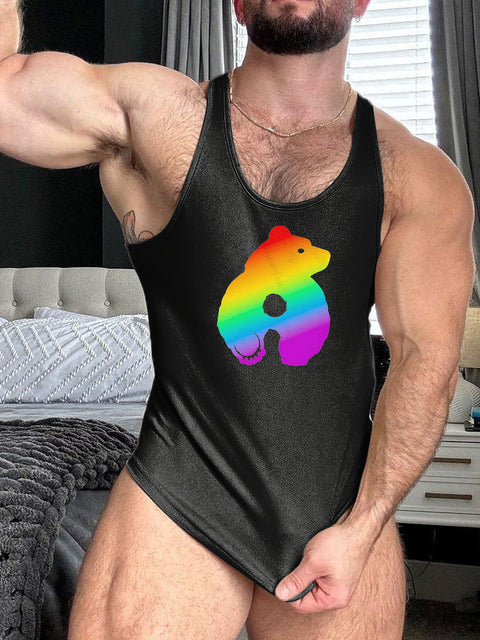 Bearback Rainbow LGBT Gay Pride Print 100% Cotton Casual Tank Top
