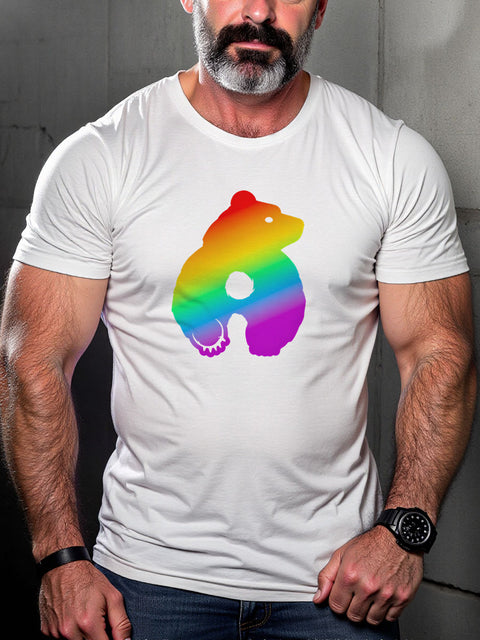 Men's Bearback Rainbow LGBT Gay Pride Art Casual Print T-shirt