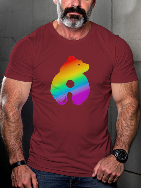 Men's Bearback Rainbow LGBT Gay Pride Art Casual Print T-shirt