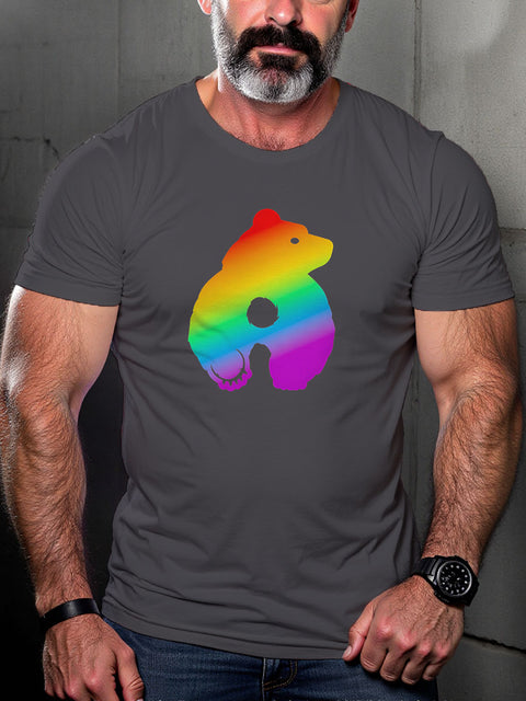 Men's Bearback Rainbow LGBT Gay Pride Art Casual Print T-shirt