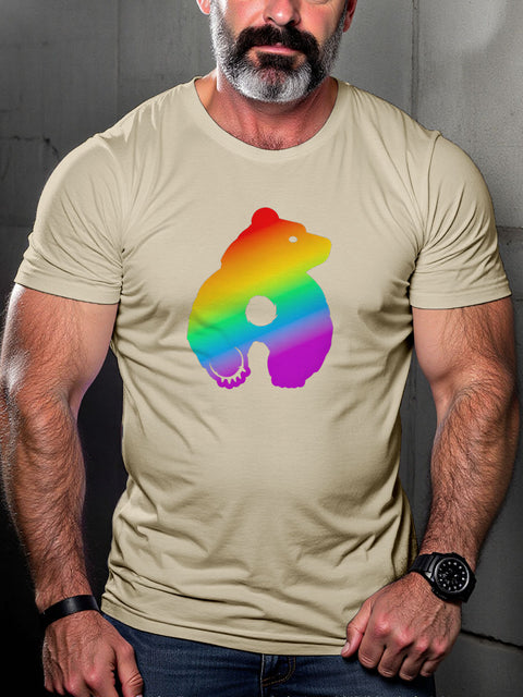 Men's Bearback Rainbow LGBT Gay Pride Art Casual Print T-shirt