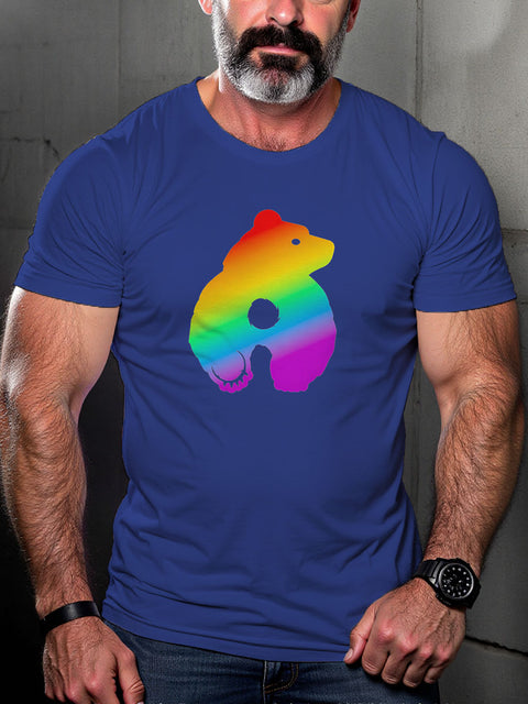 Men's Bearback Rainbow LGBT Gay Pride Art Casual Print T-shirt