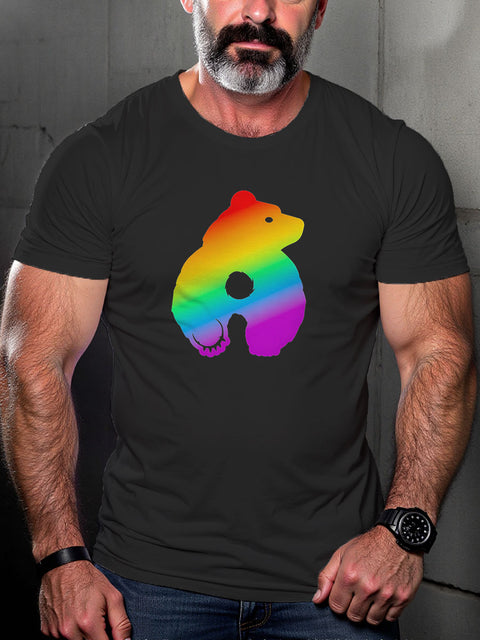 Men's Bearback Rainbow LGBT Gay Pride Art Casual Print T-shirt