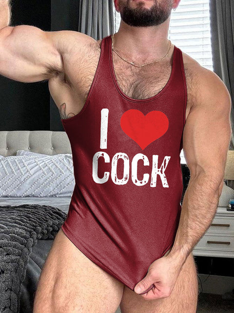 I Love Cock LGBT Gay Pride Print 100% Cotton Casual Tank Top