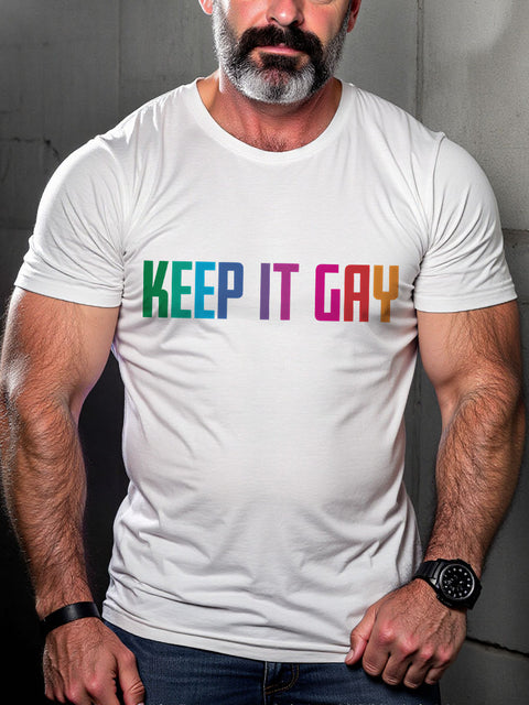 Men's Keep It Gay Rainbow LGBT Gay Pride Art Casual Print T-shirt