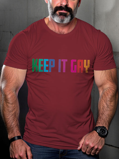 Men's Keep It Gay Rainbow LGBT Gay Pride Art Casual Print T-shirt
