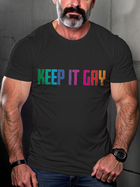 Men's Keep It Gay Rainbow LGBT Gay Pride Art Casual Print T-shirt