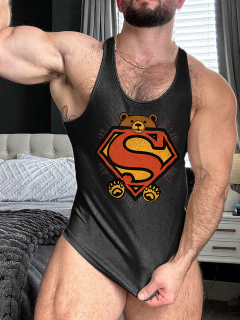 Soar High With Pride Super Bear LGBT Gay Pride Print 100% Cotton Casual Tank Top