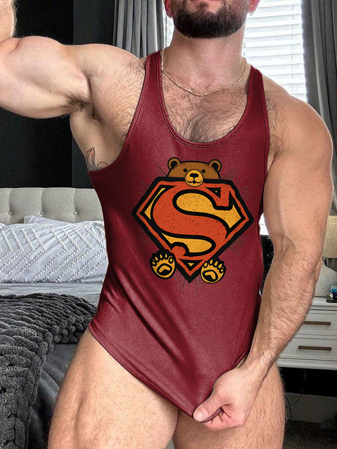 Soar High With Pride Super Bear LGBT Gay Pride Print 100% Cotton Casual Tank Top