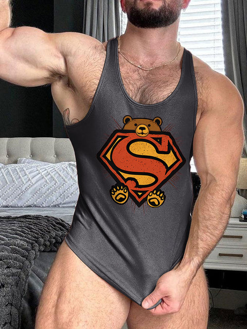 Soar High With Pride Super Bear LGBT Gay Pride Print 100% Cotton Casual Tank Top
