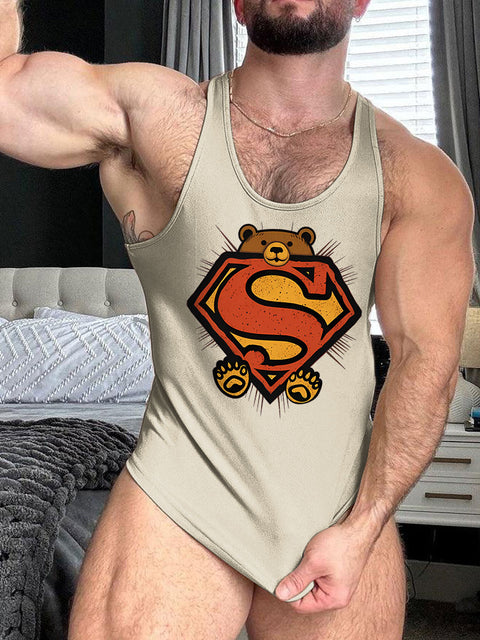 Soar High With Pride Super Bear LGBT Gay Pride Print 100% Cotton Casual Tank Top