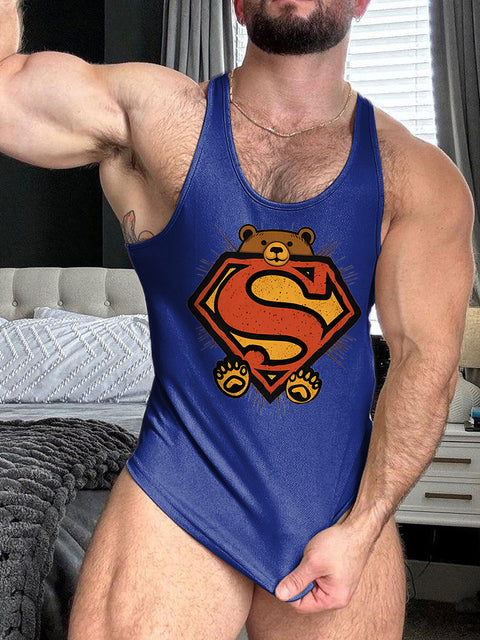 Soar High With Pride Super Bear LGBT Gay Pride Print 100% Cotton Casual Tank Top