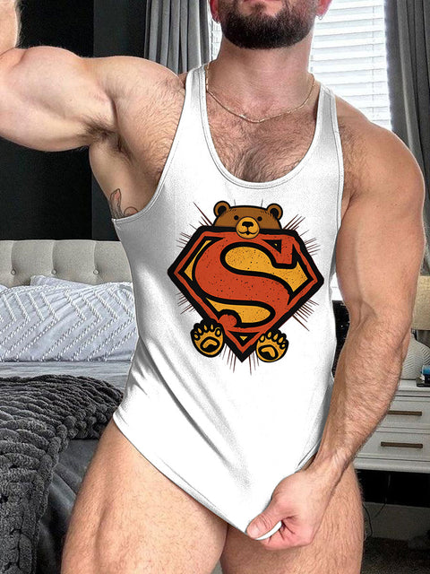 Soar High With Pride Super Bear LGBT Gay Pride Print 100% Cotton Casual Tank Top