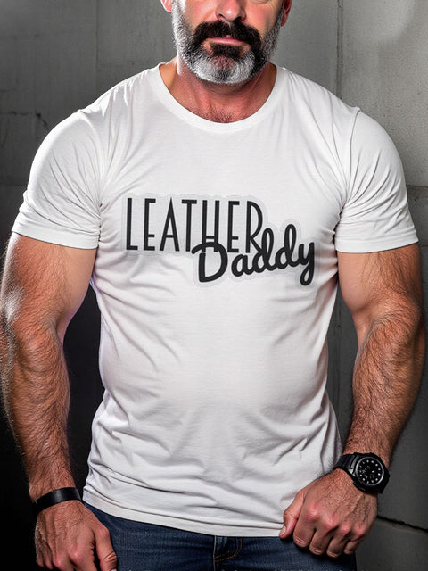 Men's LEATHER DADDY LGBT Gay Pride Art Casual Print T-shirt